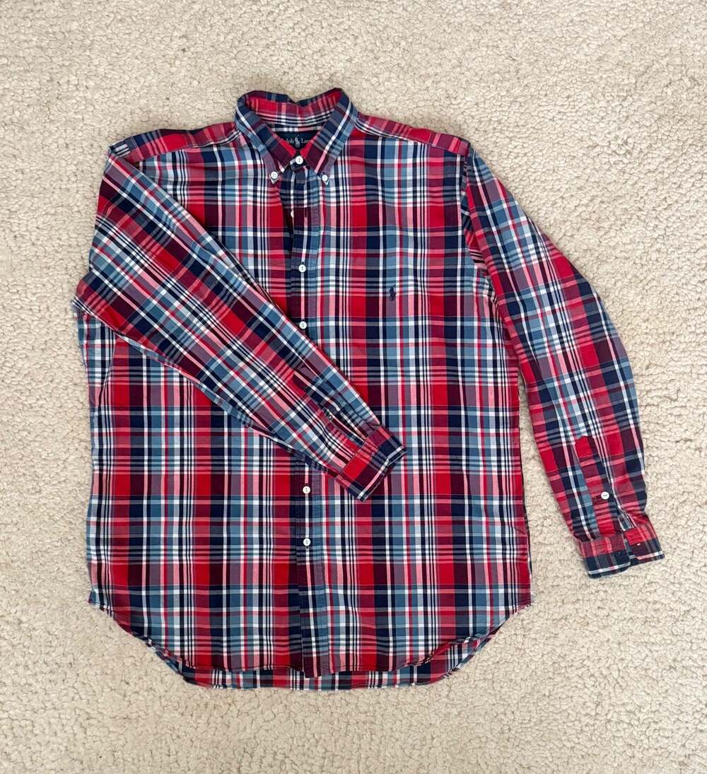 Ralph Lauren Classic Fit Plaid Button Down Shirt Mens XL Blue Red Multi Color